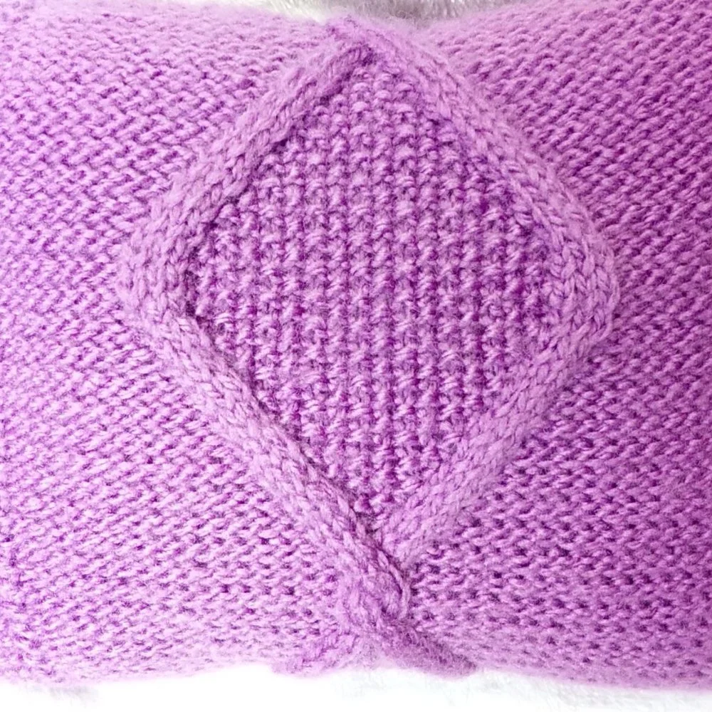 Hand Crafted Knit Throw Pillow Orchid Lilac Cat Buttons Sofa Couch Essenti…